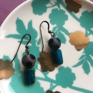 🛍 Blue & Black Glass Bead Earrings